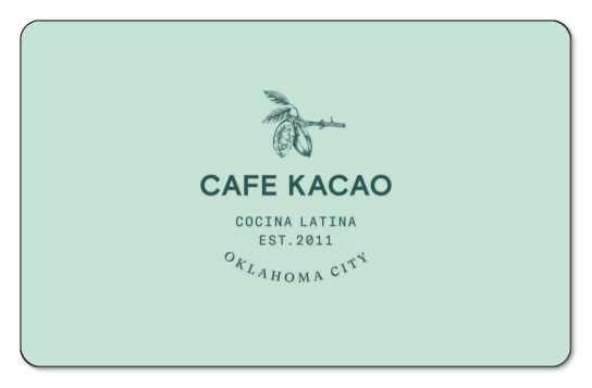 Cafe kacao logo on a pale teal background